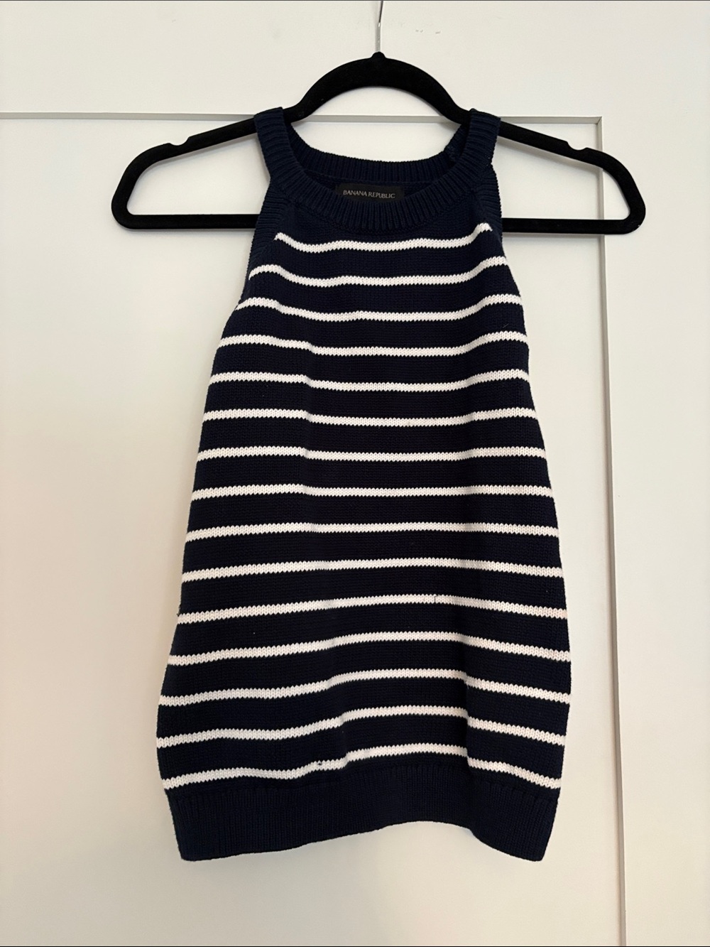 Banana Republic Navy and White Striped Halter Knit top